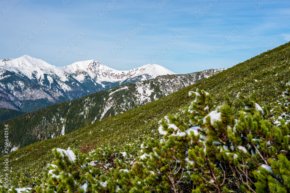 snow covered mountain peaks and tourist trails in slovakia tatra