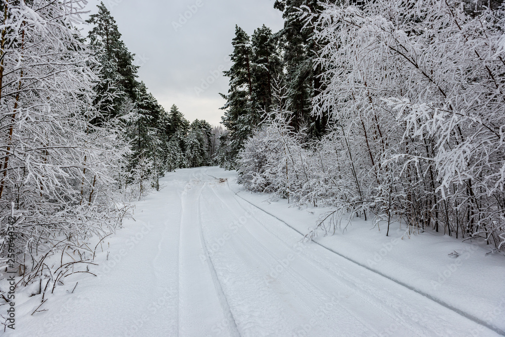 Obraz premium snowy winter road covered in ice and snow