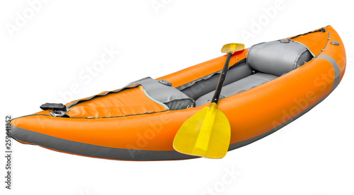 Fotografie inflatable whitewater kayak with paddle