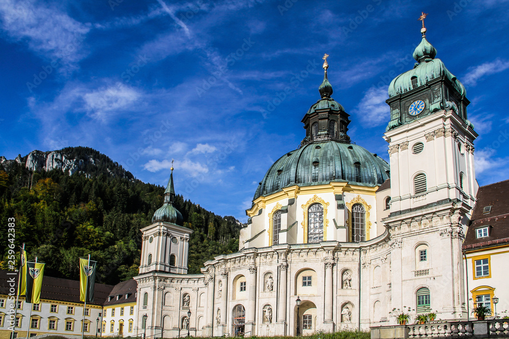 Ettal Abbey is a Benedictine monastery in the village of Ettal, near Linderhof, Oberammergau and Garmisch-Partenkirchen in the mountainous part of Bavaria.