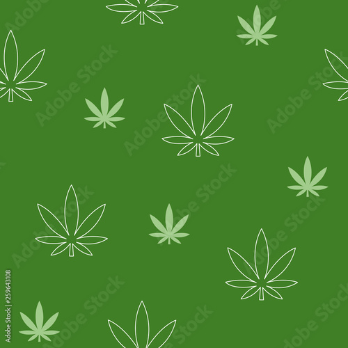 Cannabis dark green background with white elements. Vector illustration.