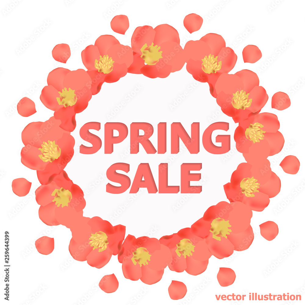 Bright spring sale background. Background with beautiful colorful flowers. Vector illustration.