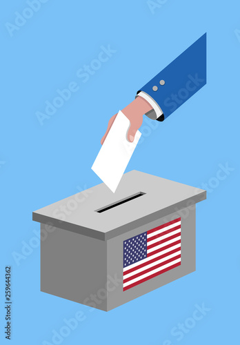Vote for United States election with voting ballot and USA flag