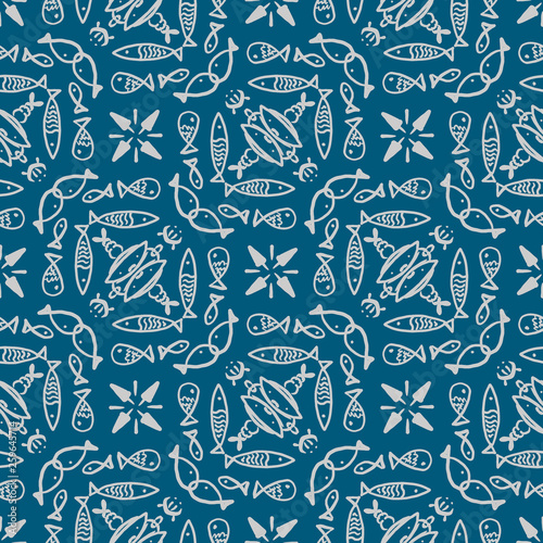 Sea fishes - hand drawn doodle seamless pattern tile © Greg Brave