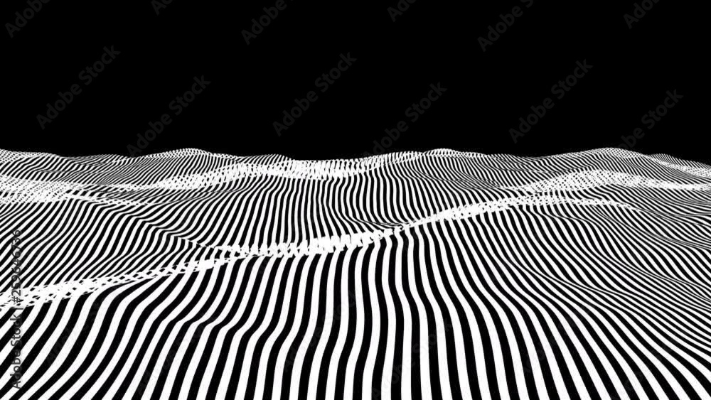 Abstract white striped wave background. Sine line looped seamless pattern. Simple 4K ocean horizon op art with alpha channel.