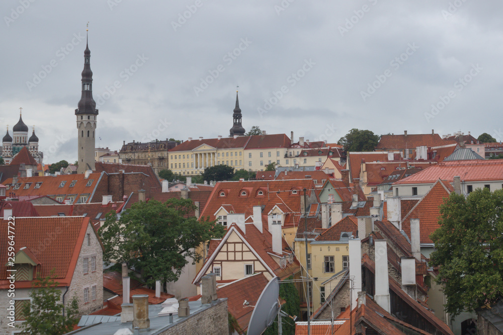 Cityscape with old castle towers of Tallinn Estonia