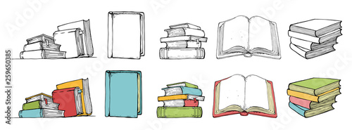 Doodle book collection in color and black style. Hand drawn. Vector illustration for your design.