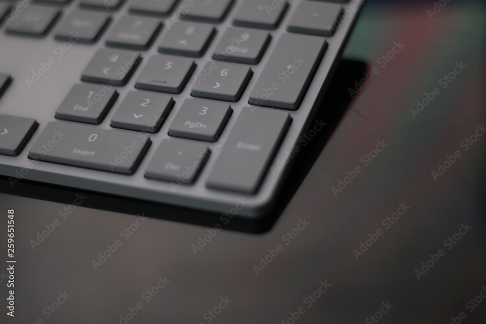 Close up numeric keypad of keyboard on desktop Close up numeric keypad of keyboard on desktop