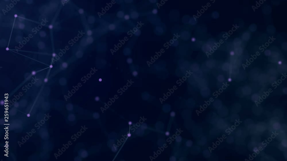 Shapes, dots and lines are connectied with shine on blurred background. Animation. Zooming composition. hapes are moving slowly. 4K.