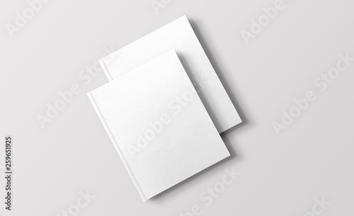 Two white books on light background