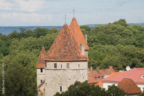 Cityscape with old castle towers of Tallinn Estonia