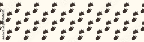 Cute hedgehog pawprint cartoon seamless vector border. Hand drawn forest footprint tile. All over print for nature blog, paw graphic, wildlife home decor.