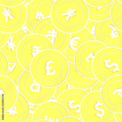 International currencies gold coins seamless patte