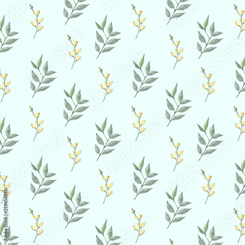 Watercolor seamless floral background with leaves
