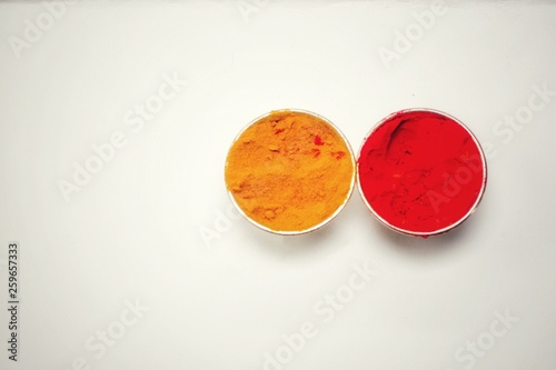kunkum red and yellow on isolated white background 