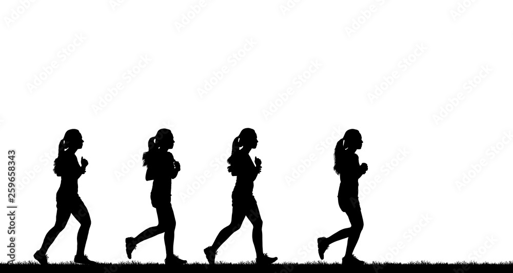 Obraz premium Silhouette lady running on white background
