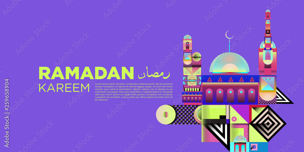 Naklejka premium Vector colorful ramadan islamic greeting card and banner