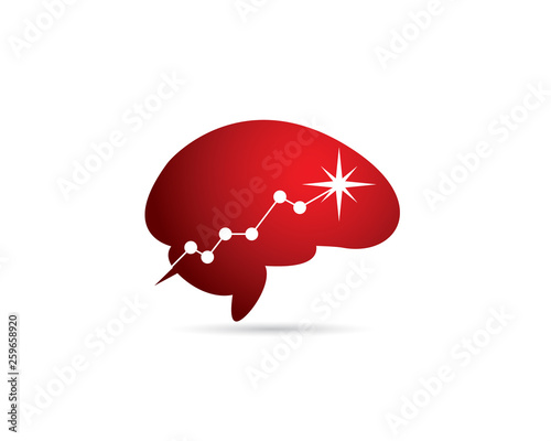 red brain with ascending increasing chart to maximum point star and sparkling