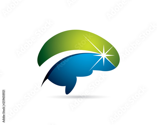 two tone brain image with negative space road path ended in a bright star