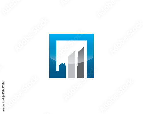 simple square increasing graph logo with highrise buildings as the ascending bars