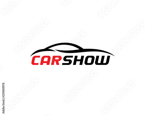 simple black sports car silhouette with carshow text bellow