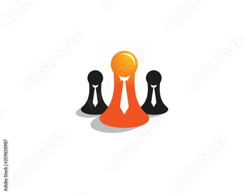 3 chess pawn with tie and suits, one of them became leader of the other 