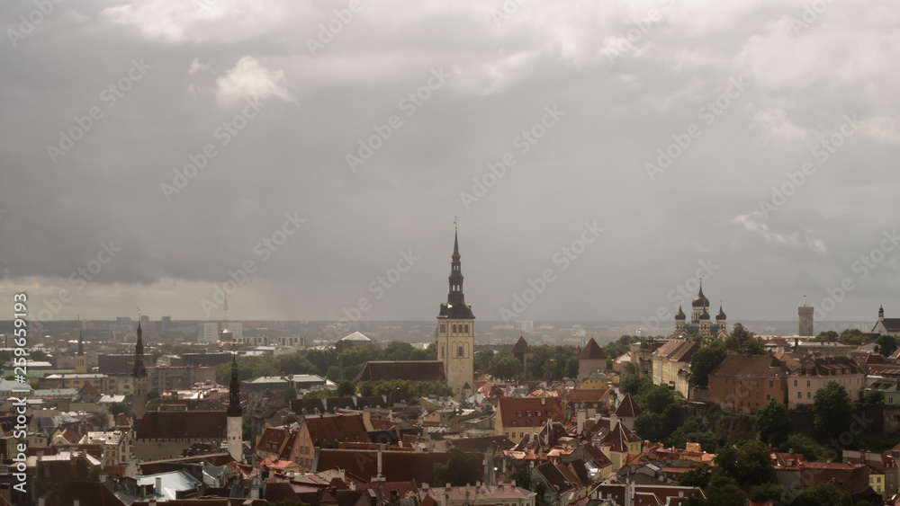 Cityscape with old castle towers of Tallinn Estonia