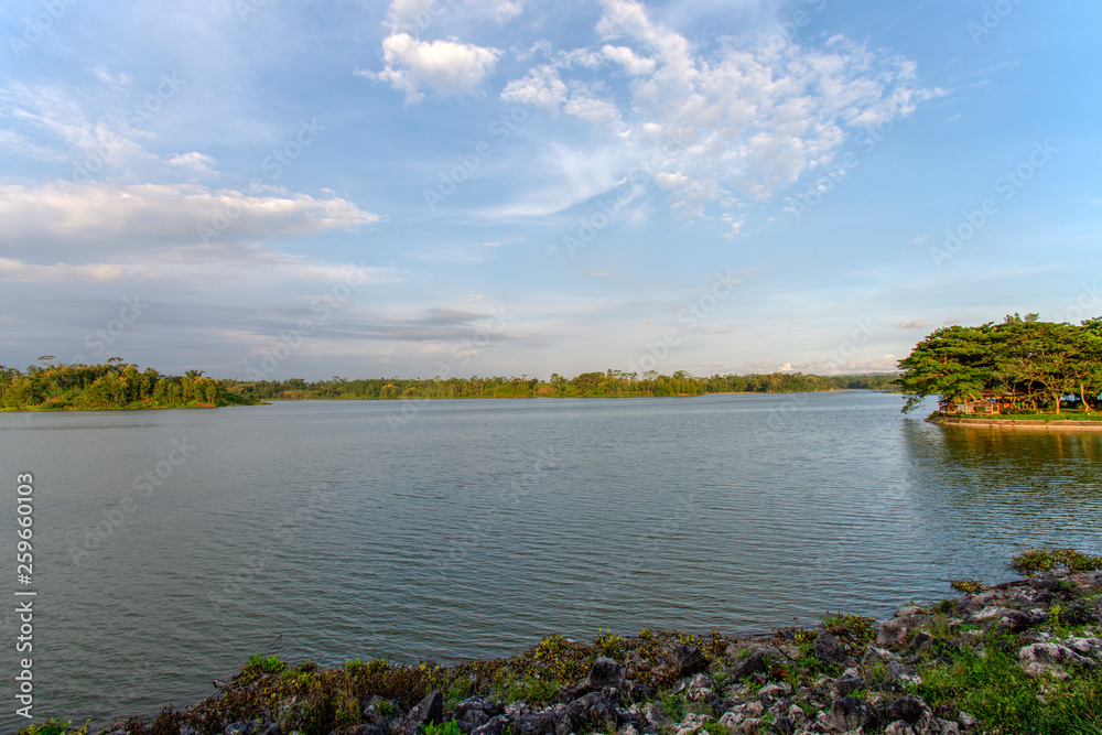 The view of the lake with a mountain of clear, cloudy sky Java indonesia 