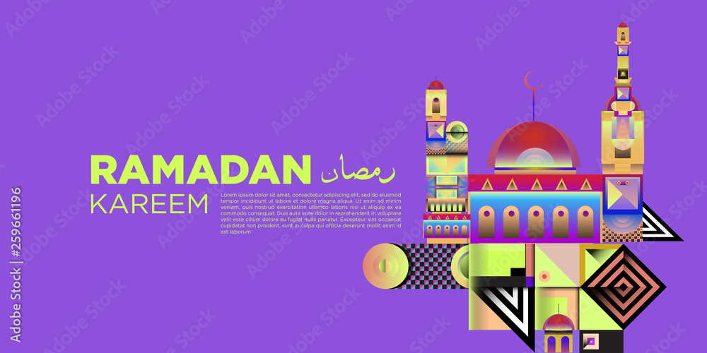 Naklejka premium Vector colorful ramadan islamic greeting card and banner