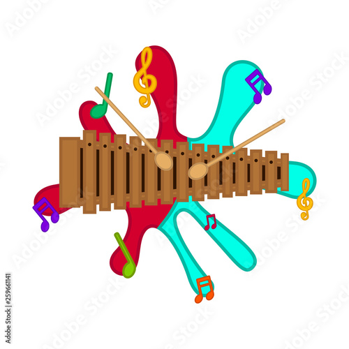 Isolated xylophone on a colored splash. Vector illustration design