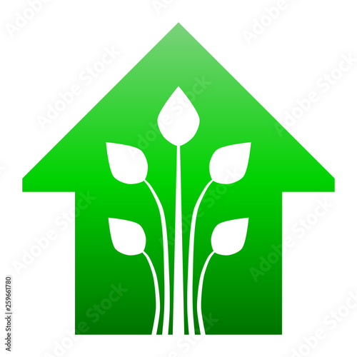 Eco house - green home icon - green gradient, isolated - vector
