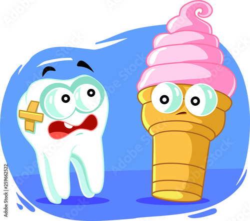 Sensitive Tooth Scared of Cold Ice Cream Vector Cartoon