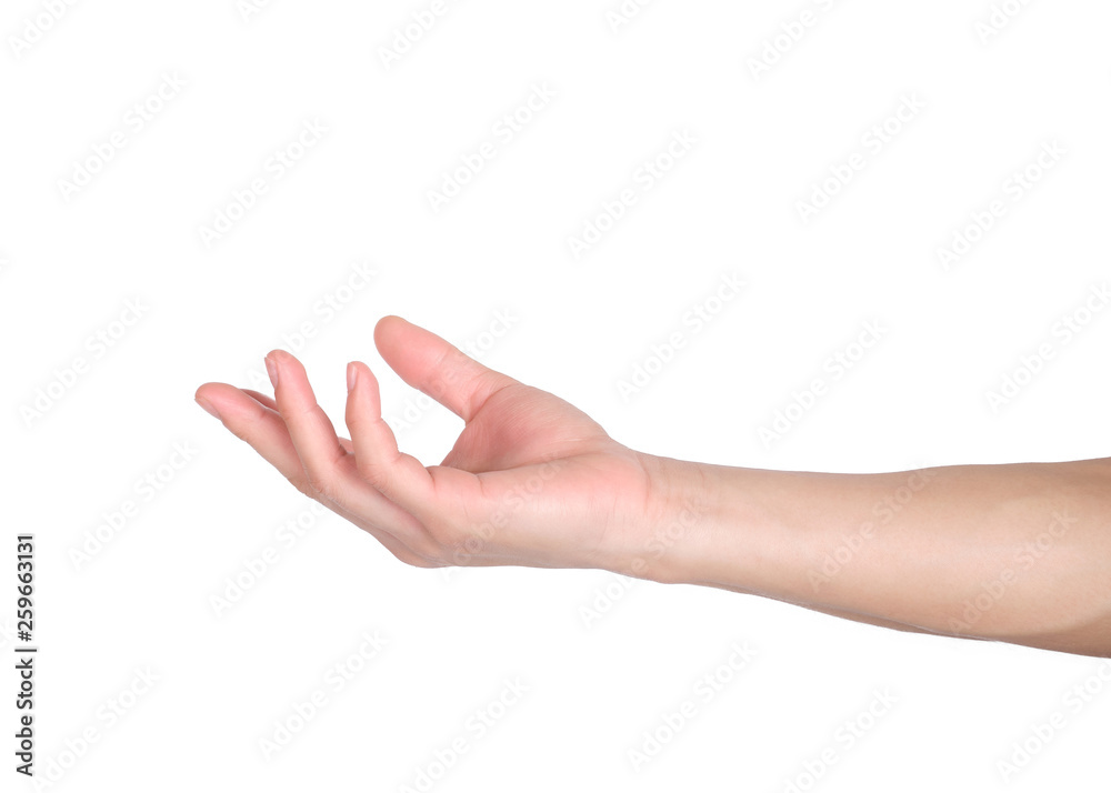 Beautiful hands isolated, Hand holding something with clipping path.