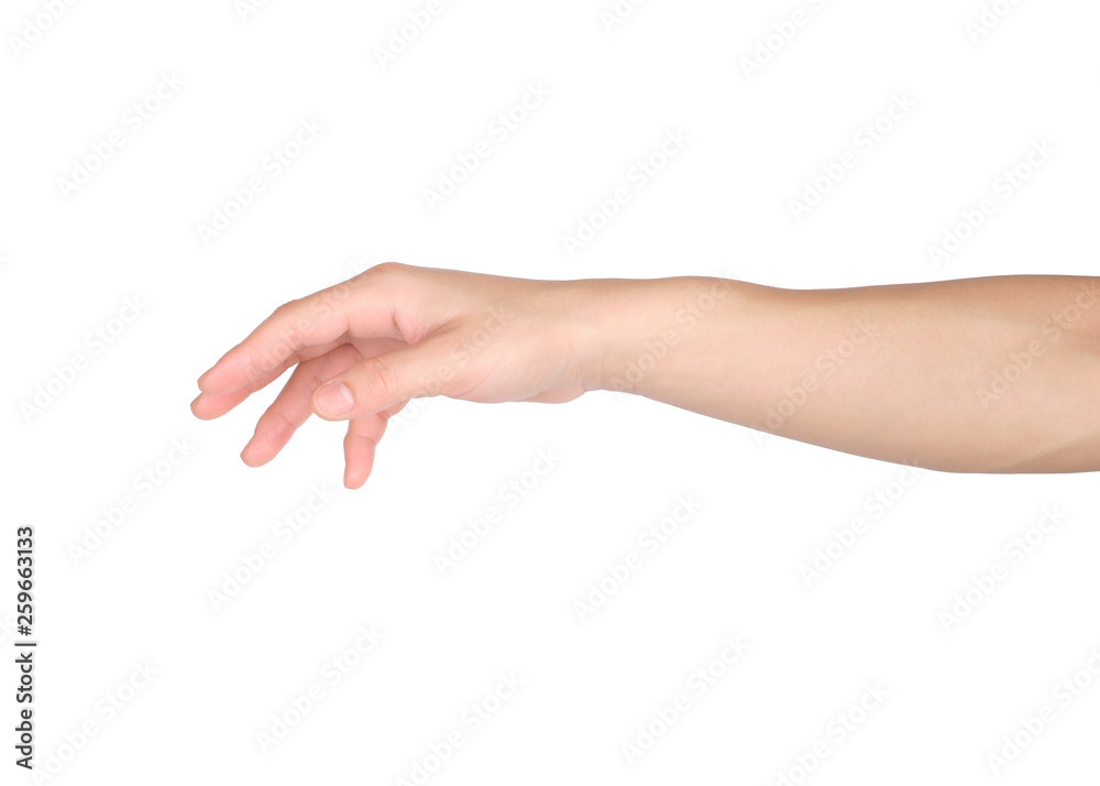 Beautiful hands isolated, Hand holding something with clipping path.