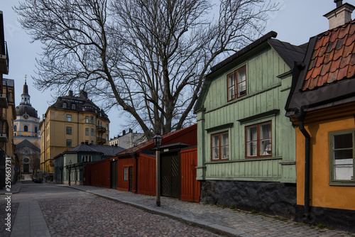 Old houses from the Södermalm district a sunny spring day in Stockholm