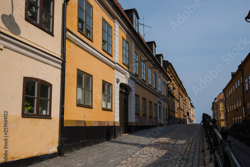 Old houses from the S  dermalm district a sunny spring day in Stockholm