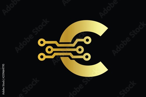 golden letter c tech logo design © kirania