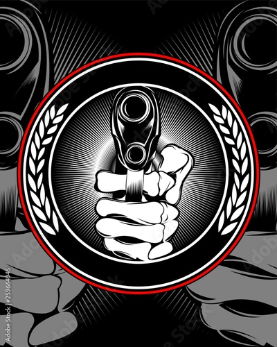 skull hand holding a gun vector.