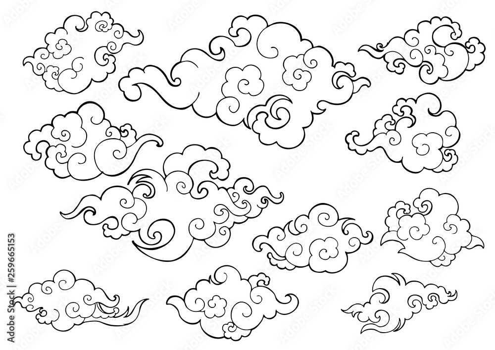 Облака в японском стиле эскиз