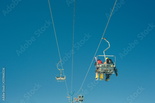 Ski lift on the slop in mountain ski resort