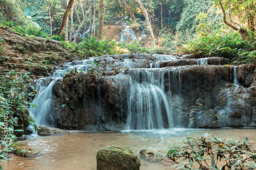 The beauty of the waterfall water stream Pu Kang In Doi Luang National Park Chiang Rai Province in the north in Thailand