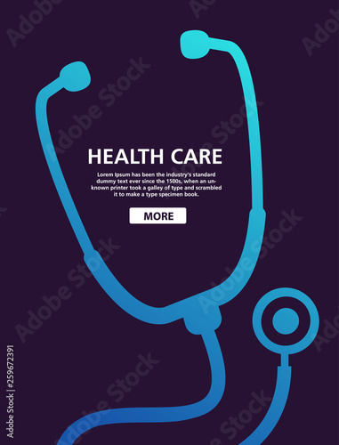 Stethoscope medical icon.Health care.Flat vector neon gradient.