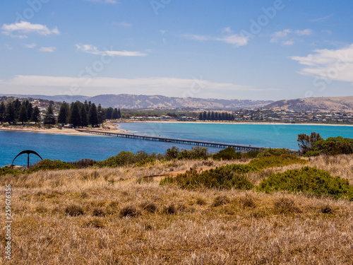 Old wooden bridge connecting Victor Harbour to Granite Island  South Australia.