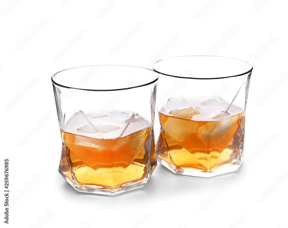 Glasses of whiskey on white background Glasses of whiskey on white background