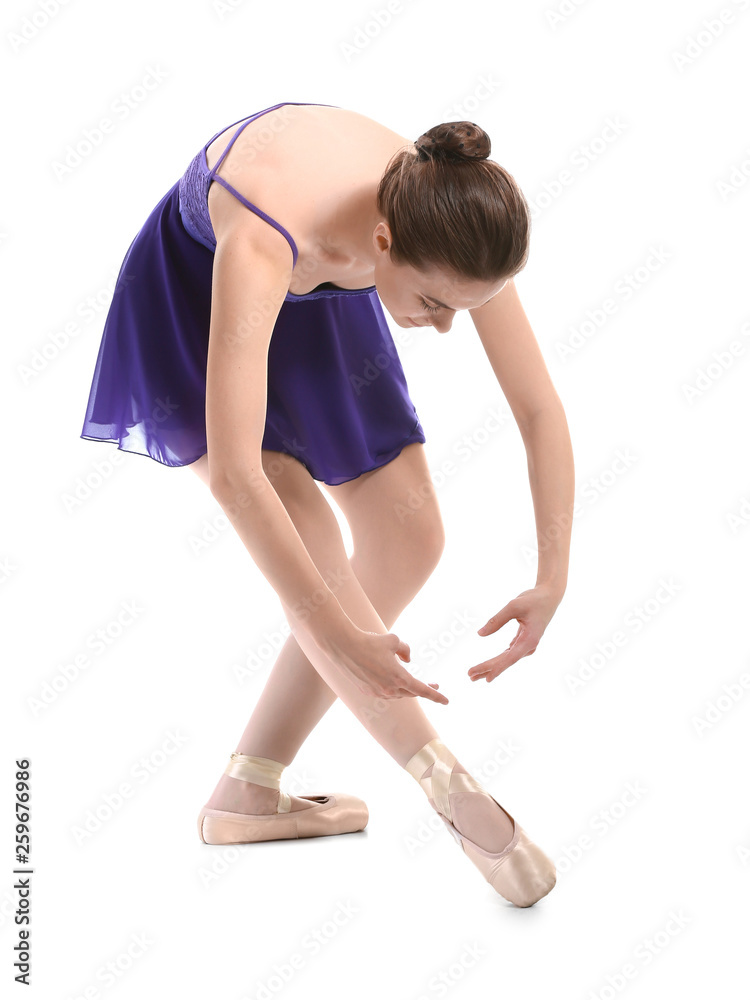 Beautiful young ballerina on white background Beautiful young ballerina on white background