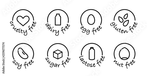 food allergens black and white icons set