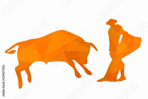 illustration of matador and bull , vector draw