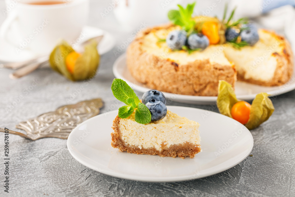 Homemade cheesecake with  blueberries