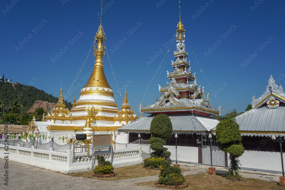 Beautiful landscape of ancient  temple in wat jongklang jongkham Temple,Meahongson, Thailand