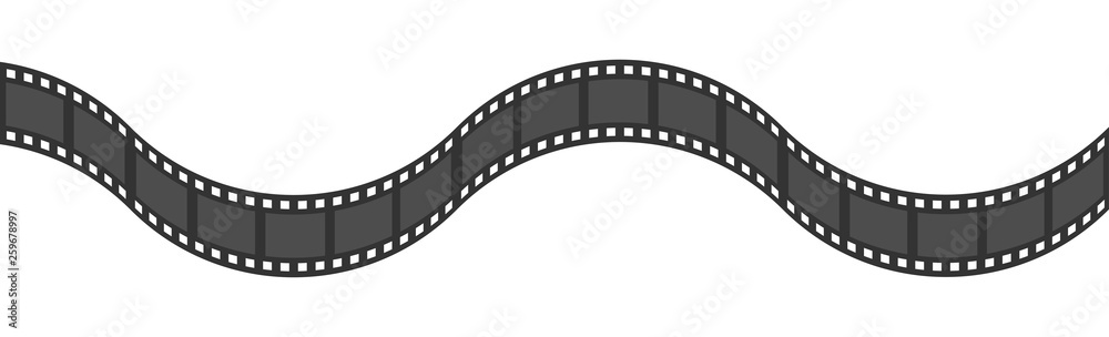 Film strip frame ribbon. Wave shape ribbon. Design element. White background. Movie cinema sign symbol template. Isolated. Flat design.